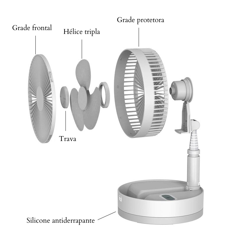 Ventilador Portátil Recarregável Silencioso Inteligente De Mesa Torre